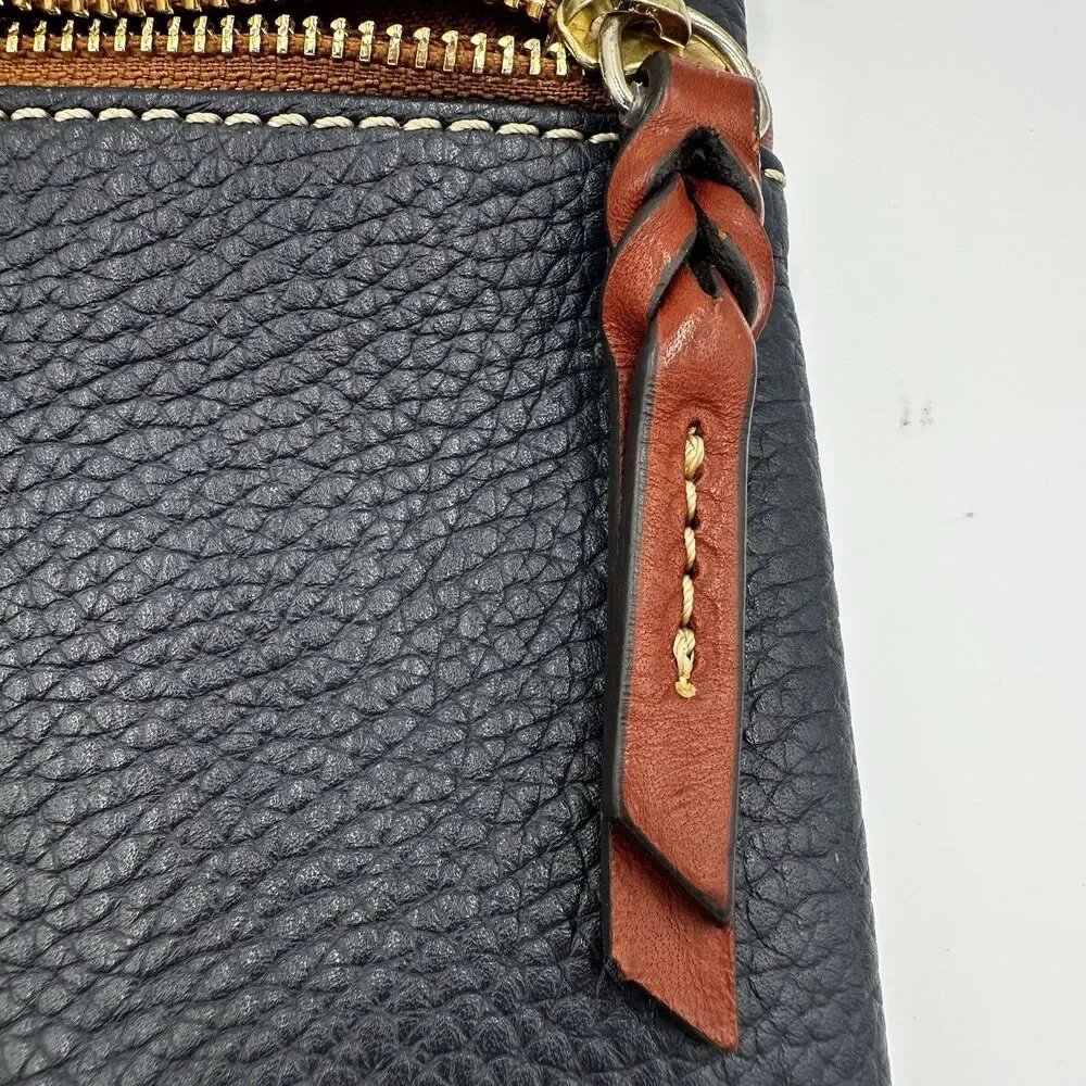 Dooney & Bourke Pebbled Navy Brown Crossbody Bag Braided Gently Used - Picture 8 of 15